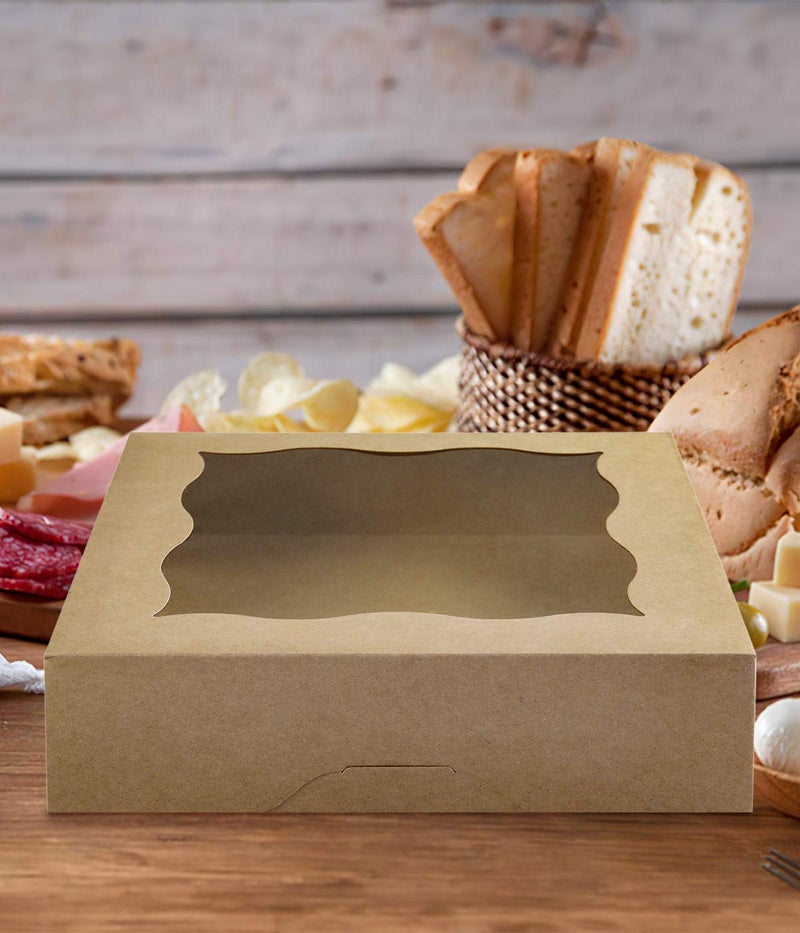 CHERRY 15-Pack 10""x10""x3""Brown Bakery Boxes with PVC Window for Pie and Cookies Boxes Large Natural Kraft Paper Box 10x10x3inch (Brown, 15) - Image 5